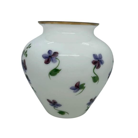 Vintage Consolidated Phoenix Glass Handpainted Regent Violets Art Glass Vase - Picture 4 of 10